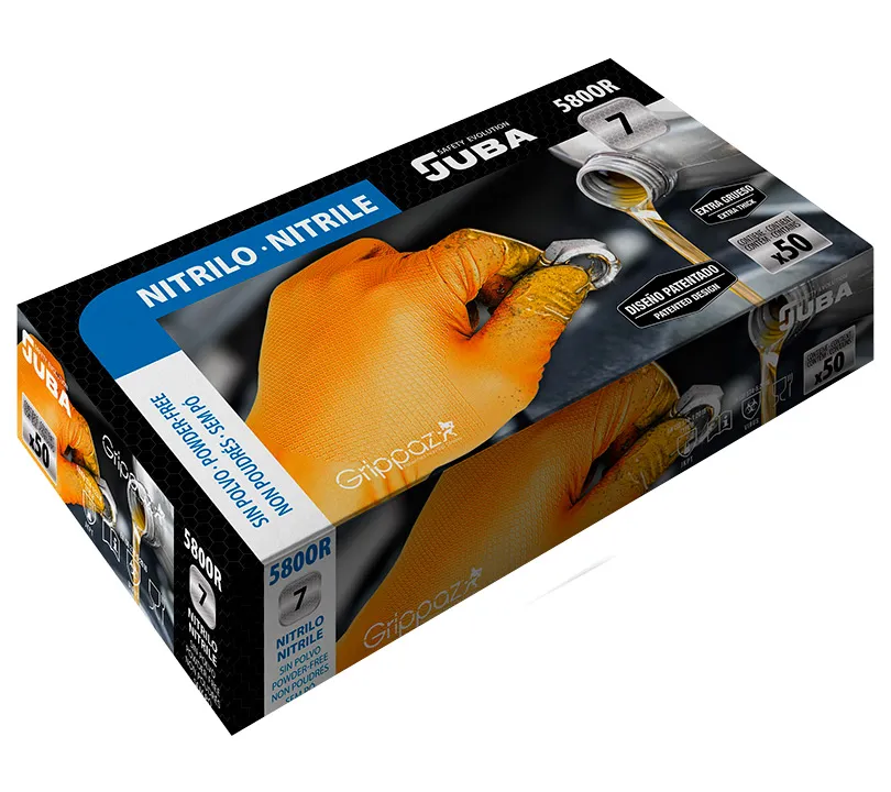 Guantes de nitrilo GRIPPAZ® by JUBA® - 580OR GRIPPAZ Cartoncillo Guantes de nitrilo GRIPPAZ® by JUBA® - 580OR GRIPPAZ Cartoncillo